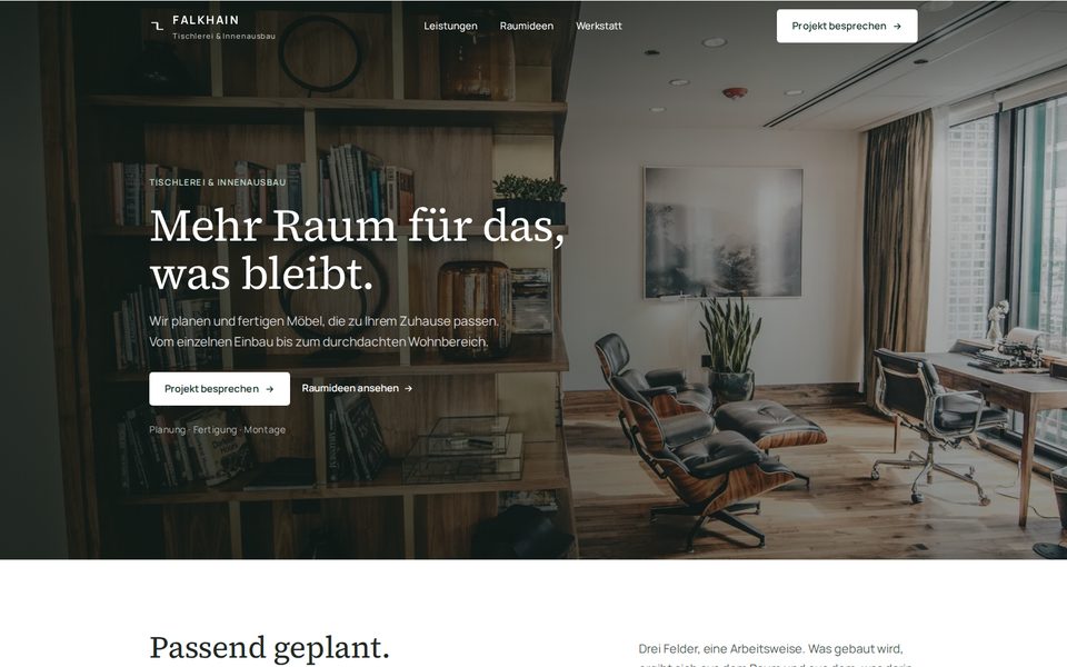 Entwurf der Startseite für FALKHAIN Tischlerei und Innenausbau